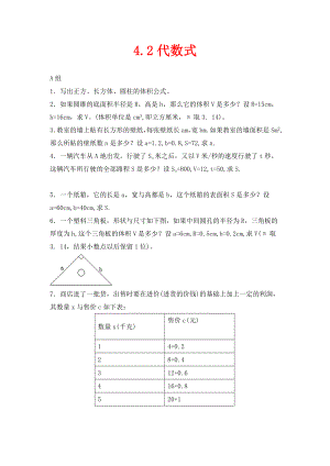 浙教版数学七年级上册 4.2 代数式 同步练习（2）（通用）
