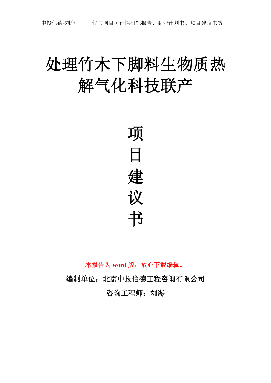 处理竹木下脚料生物质热解气化科技联产项目建议书写作模板_第1页