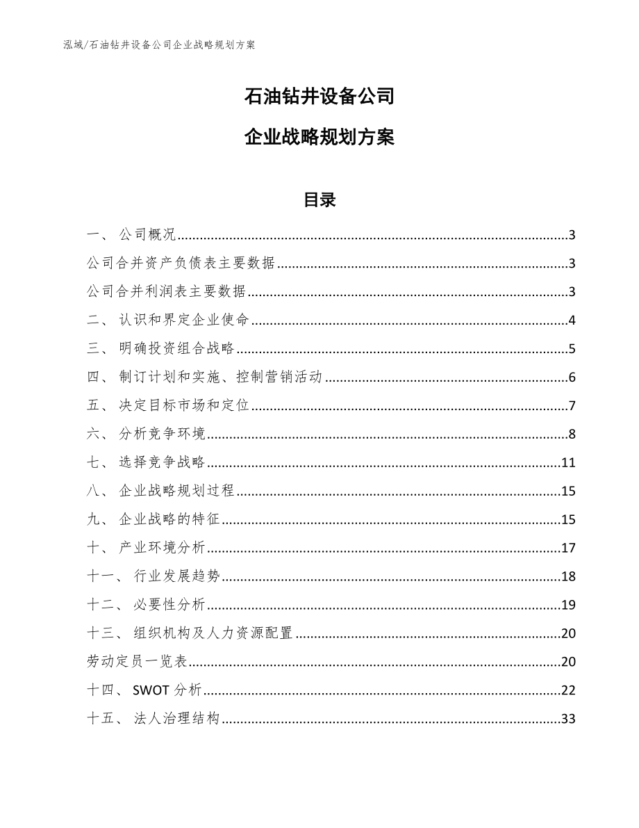 石油钻井设备公司企业战略规划方案【范文】_第1页