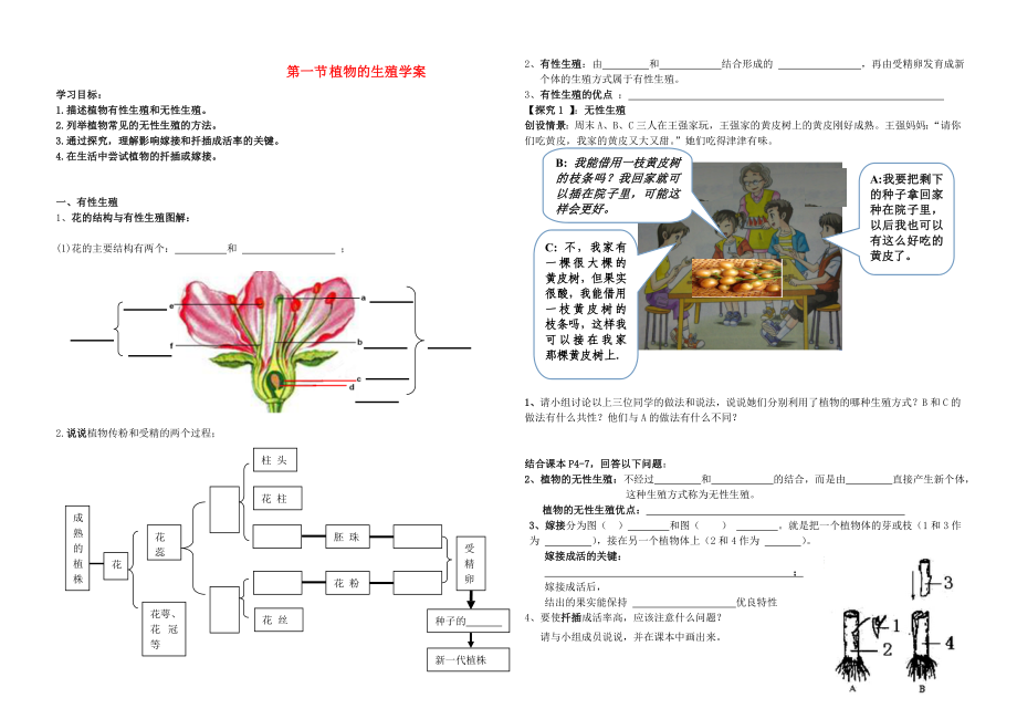 廣東省東莞市麻涌鎮(zhèn)第一中學2020年八年級生物下冊 第二批教學能手評選 7.1.1 植物的生殖學案（無答案）（新版）新人教版_第1頁