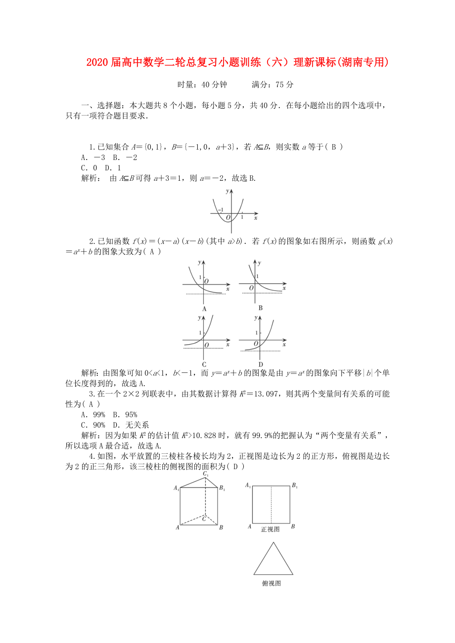 2020屆高中數(shù)學(xué)二輪總復(fù)習(xí) 小題訓(xùn)練（六）理 新課標(biāo)(湖南專用)_第1頁