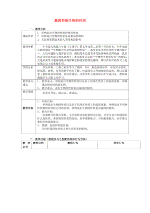 廣東省東莞市大嶺山新風(fēng)中學(xué)2020年八年級生物下冊 第二批教學(xué)能手評選 7.2.1 基因控制生物的性狀教學(xué)設(shè)計 （新版）新人教版