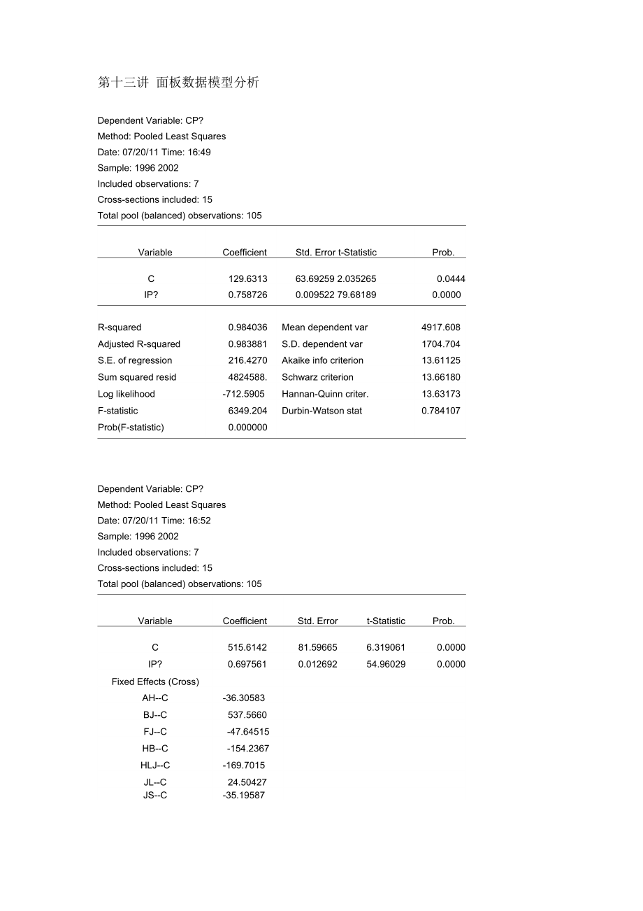 13第十三講 面板數(shù)據(jù)模型分析_第1頁