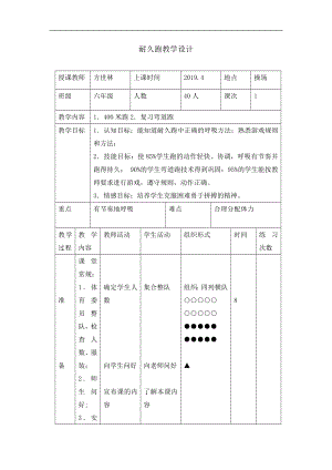 六年級(jí)體育教案-耐久跑 浙教課標(biāo)版