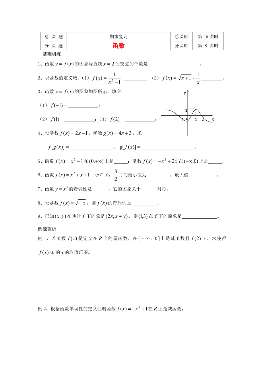 江蘇省溧水縣第二高級中學(xué)高中數(shù)學(xué) 第45課時(shí)函數(shù)期末復(fù)習(xí)八 蘇教版必修2（通用）_第1頁