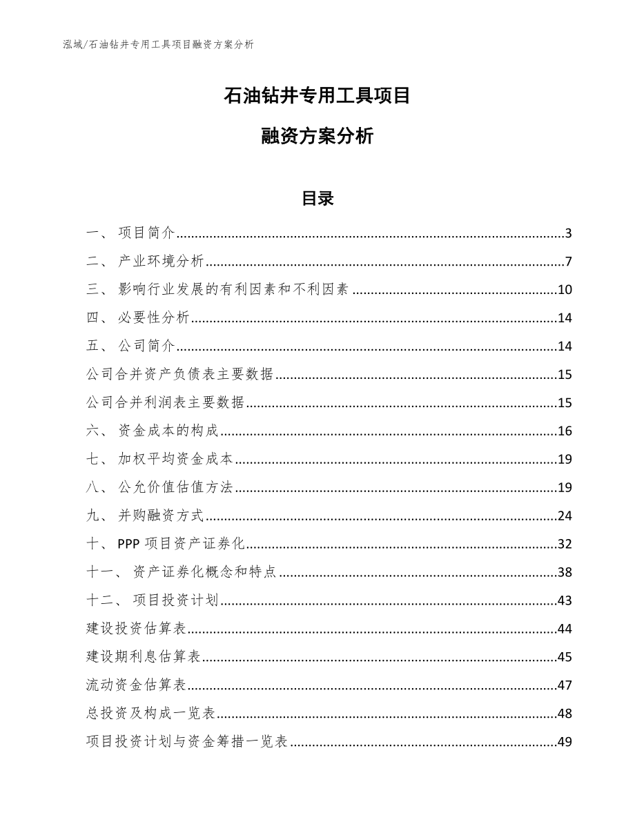 石油钻井专用工具项目融资方案分析_参考_第1页