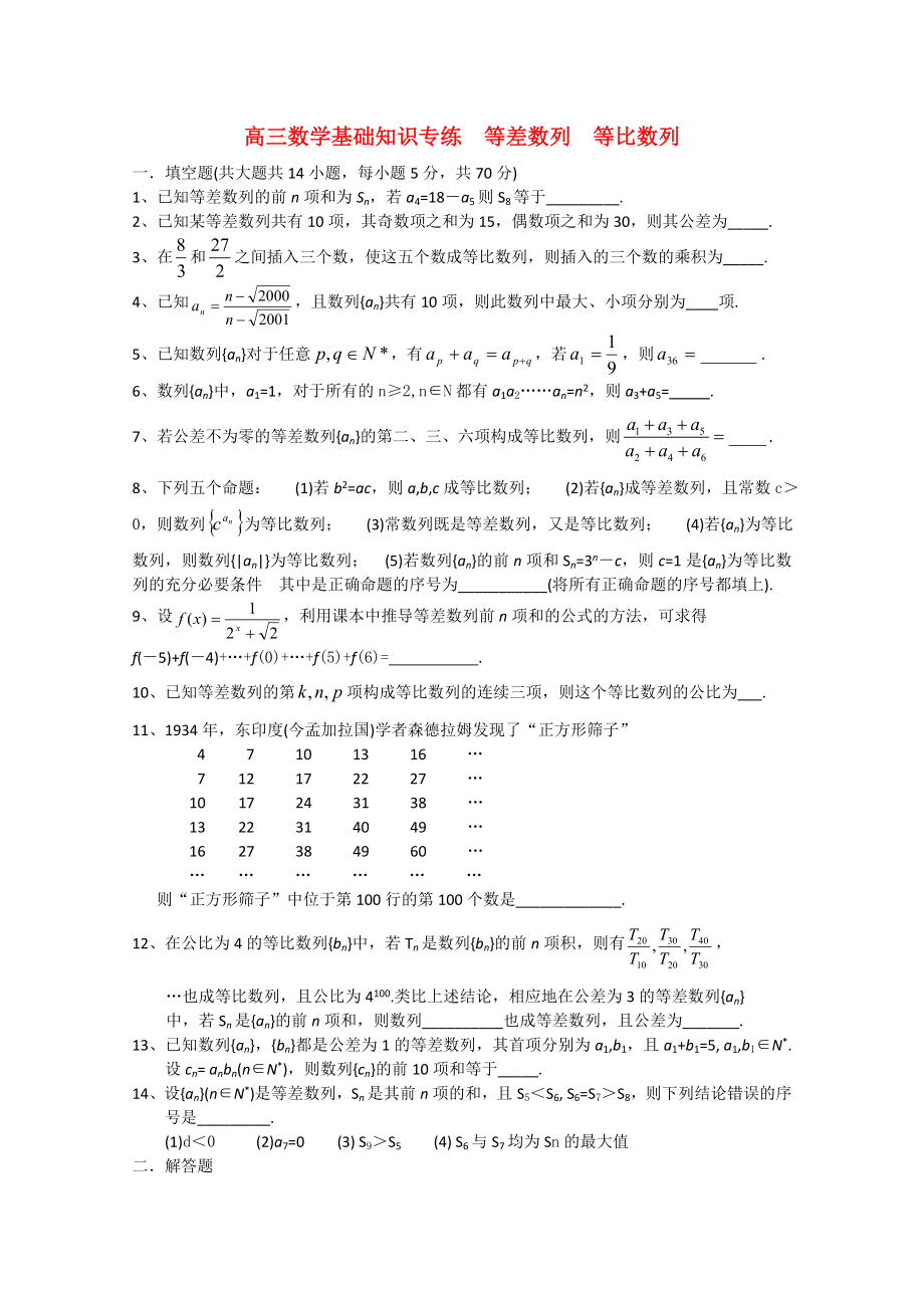 2020屆高考數(shù)學(xué) 考前30天基礎(chǔ)知識(shí)專練6_第1頁