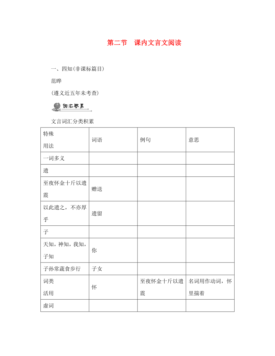 中考命題研究遵義2020中考語文 第二節(jié) 課內(nèi)文言文閱5（無答案）_第1頁