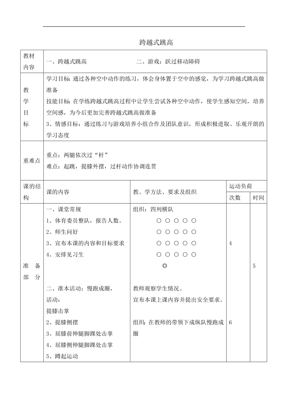 六年级体育教案-跨越式跳高 全国通用_第1页