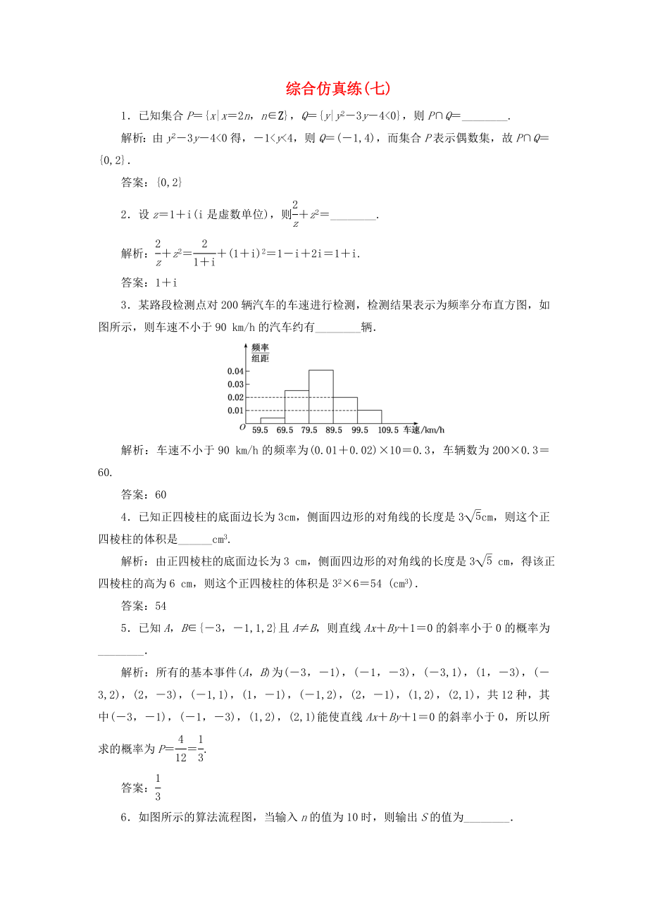 （江蘇專用）2020高考數(shù)學(xué)二輪復(fù)習(xí) 填空題訓(xùn)練 綜合仿真練（七）（通用）_第1頁(yè)