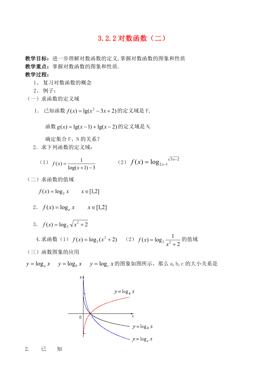 （新課程）高中數(shù)學 《3.2.2對數(shù)函數(shù)（二）》教案 新人教B版必修1_第1頁