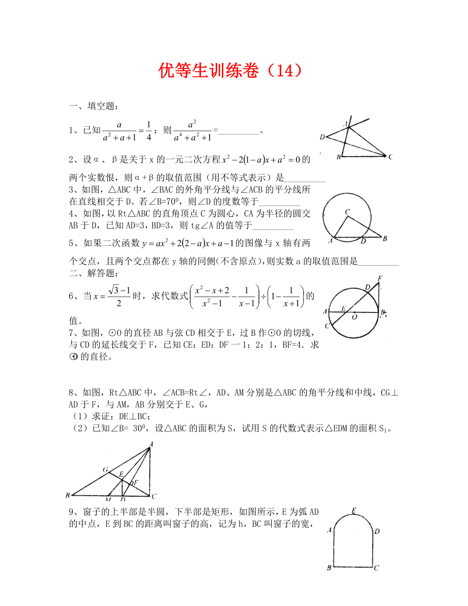 （数学试卷九年级）优等生训练卷014_第1页