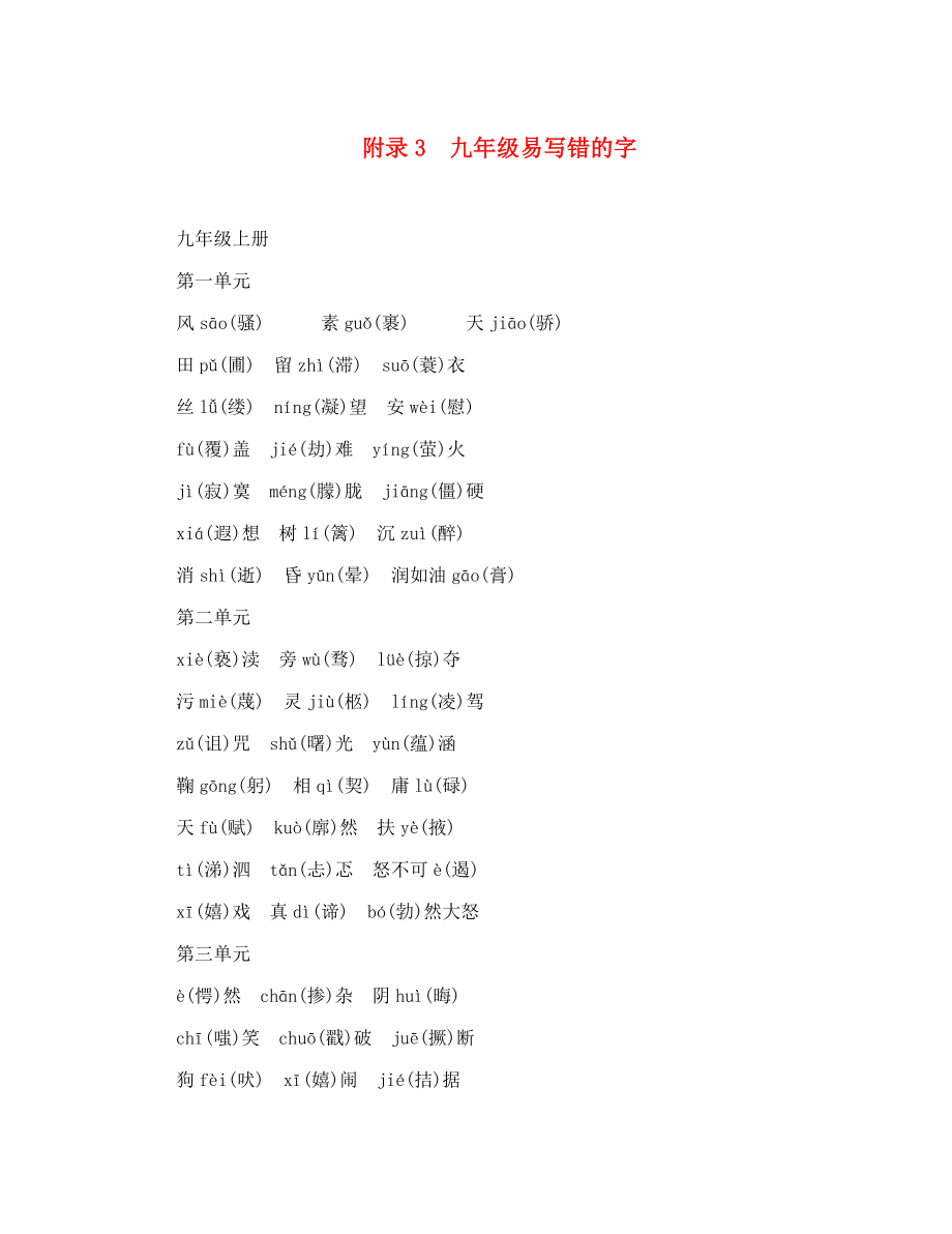 中考命題研究貴陽2020中考語文 附錄3 九年級(jí)易寫錯(cuò)的字_第1頁