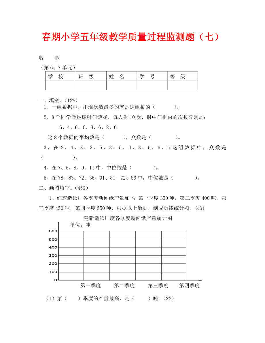 五年級數(shù)學(xué)下冊單元測試題 第六、七單元_第1頁