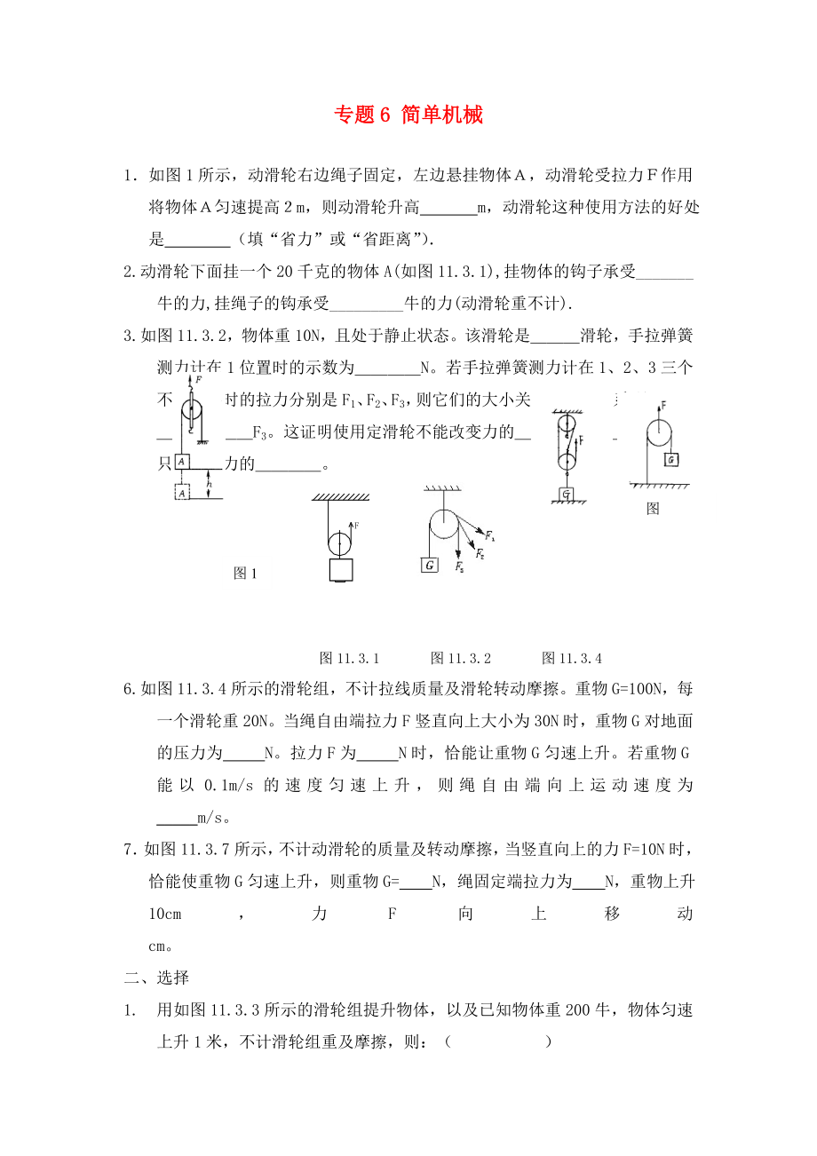 北京市2020中考物理總復(fù)習(xí) 專(zhuān)題6 簡(jiǎn)單機(jī)械練習(xí)2（無(wú)答案）_第1頁(yè)