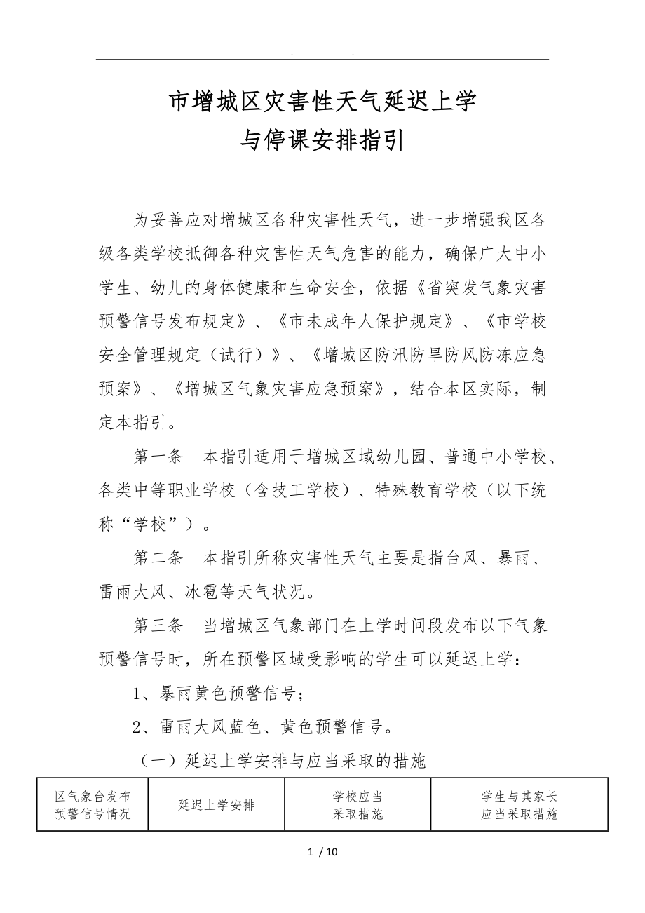 广州增城区灾害性天气延迟上学及停课安排指引为妥善应对增城区_第1页