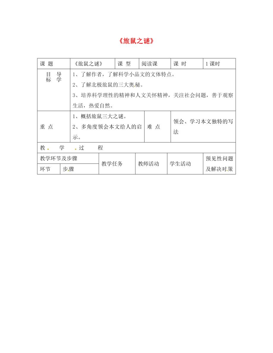 吉林省通化市八年級(jí)語(yǔ)文下冊(cè)第三單元13旅鼠之謎導(dǎo)學(xué)案無(wú)答案新版新人教版（通用）_第1頁(yè)