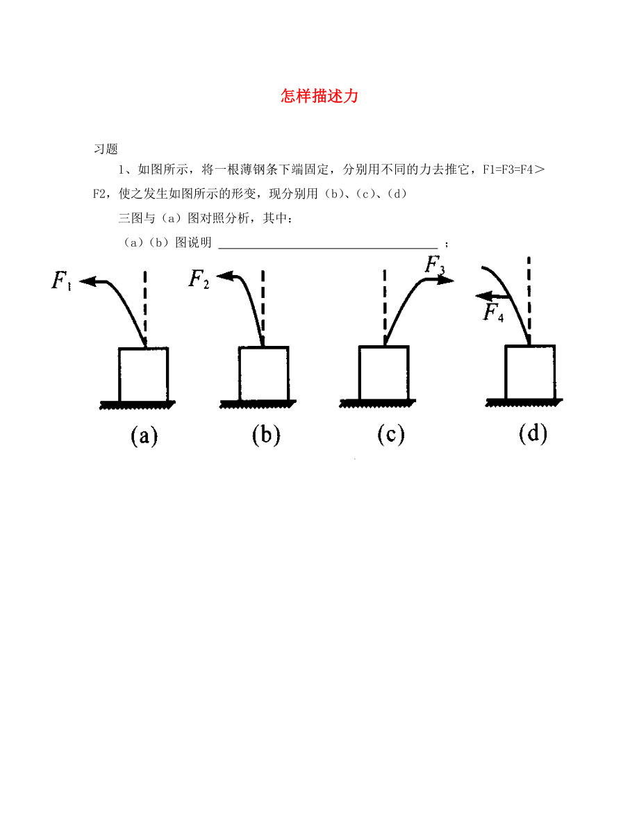 八年級(jí)物理全冊(cè) 第六章 第二節(jié)《怎樣描述力》習(xí)題3（無答案）（新版）滬科版（通用）_第1頁