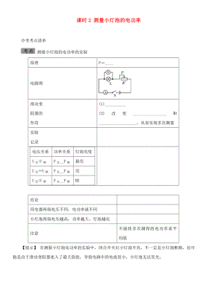 中考命題研究河北省2020中考物理 第14講 電功率 考點(diǎn)清單 課時(shí)2 測(cè)量小燈泡的電功率（無答案）