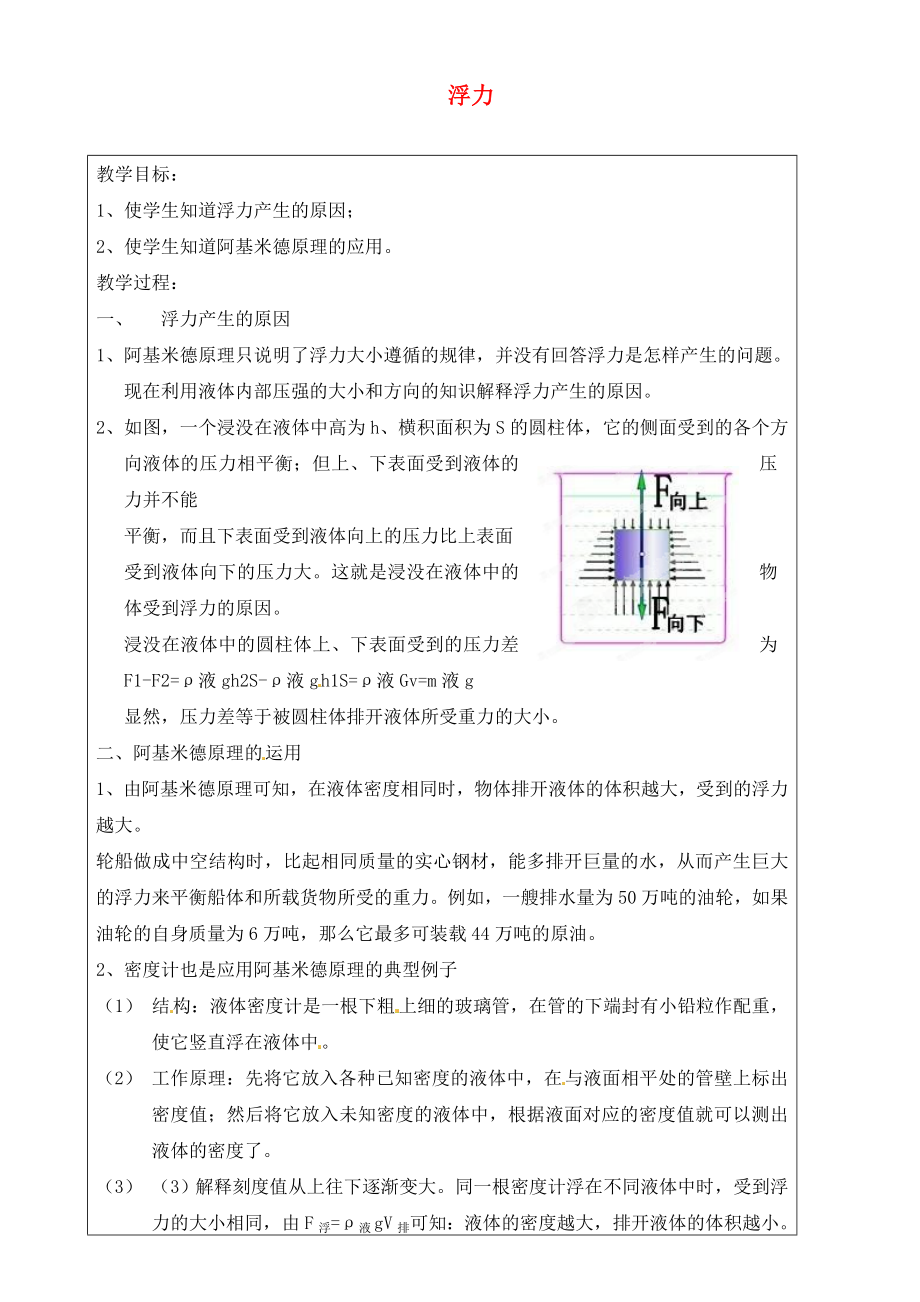 上海市羅涇中學(xué)2020屆九年級物理上冊 第6周 浮力教案2_第1頁