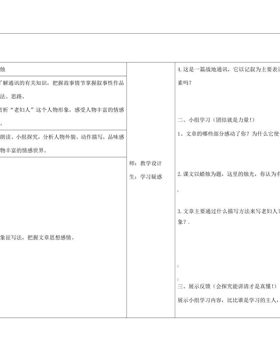 山西省柳林縣第一初級(jí)中學(xué)八年級(jí)語(yǔ)文上冊(cè) 第3課 蠟燭學(xué)案（無(wú)答案）（新版）新人教版_第1頁(yè)