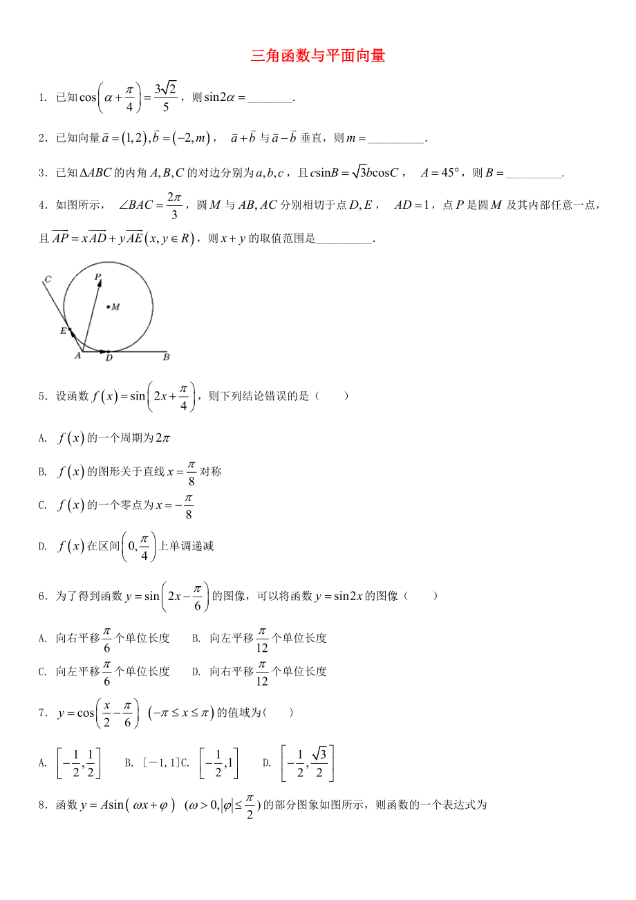 2020年高考数学三轮冲刺 专题 三角函数与平面向量练习题（无答案）理_第1页