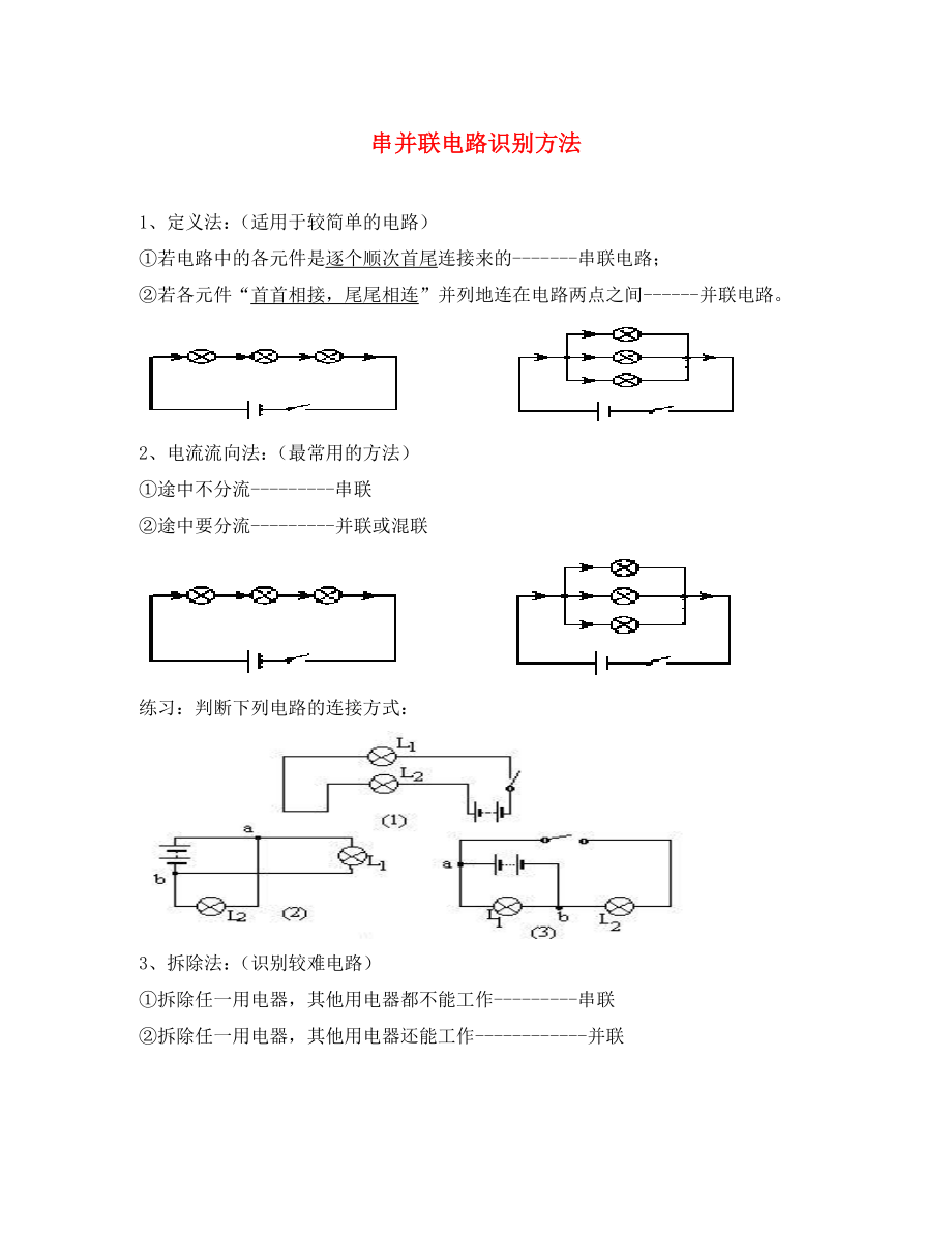 吉林省汪清縣九年級(jí)物理全冊(cè) 15 電流和電路（串并聯(lián)電路的識(shí)別）習(xí)題（無(wú)答案）（新版）新人教版（通用）_第1頁(yè)