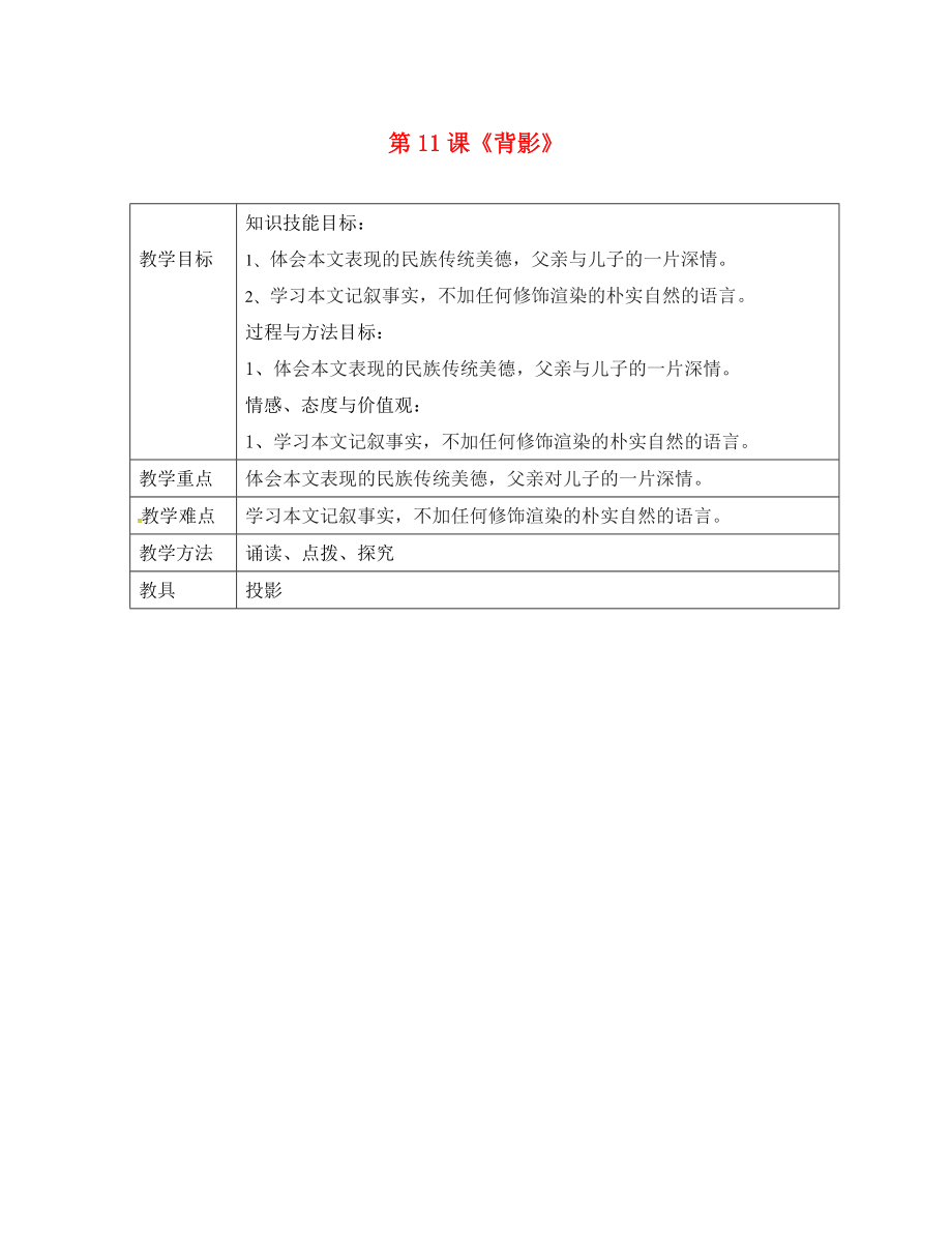 江蘇省句容市行香中學(xué)八年級語文上冊 第11課《背影》教學(xué)案（無答案）（新版）蘇教版_第1頁