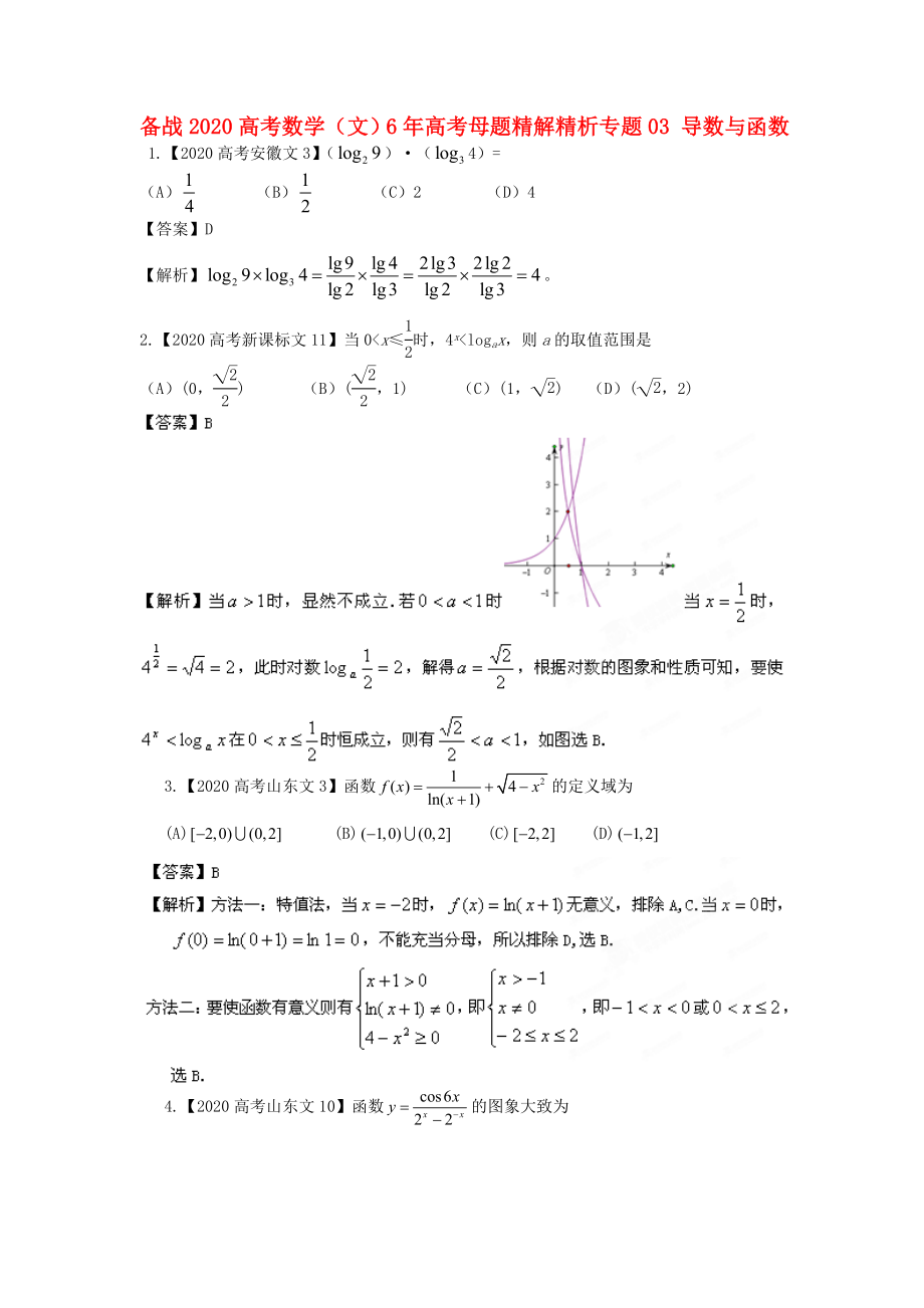 備戰(zhàn)2020高考數(shù)學(xué) 6年高考母題精解精析專題03 導(dǎo)數(shù)與函數(shù) 文_第1頁