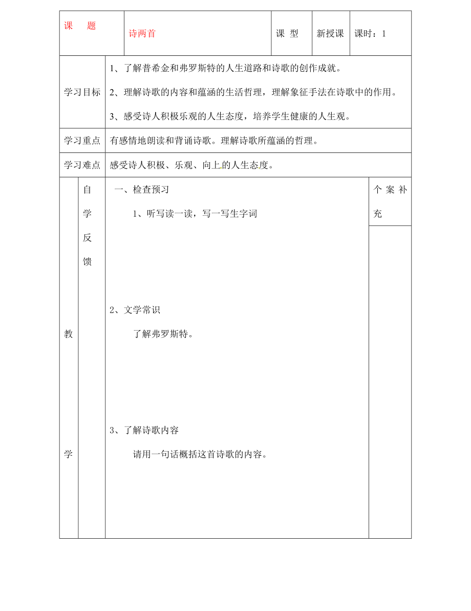 天津市葛沽第三中學(xué)2020學(xué)年七年級(jí)語(yǔ)文下冊(cè) 第4課 詩(shī)兩首（第2課時(shí)）學(xué)案（無(wú)答案） 新人教版_第1頁(yè)