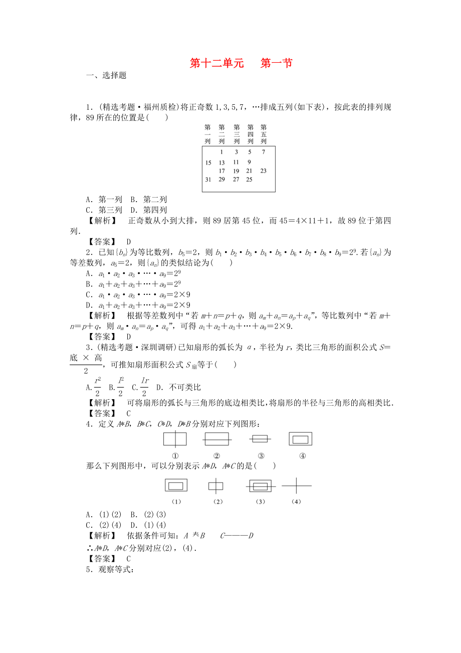 【瀚海導航】2020高考數(shù)學總復習第五單元 第一節(jié) 合情推理與演繹推理練習_第1頁