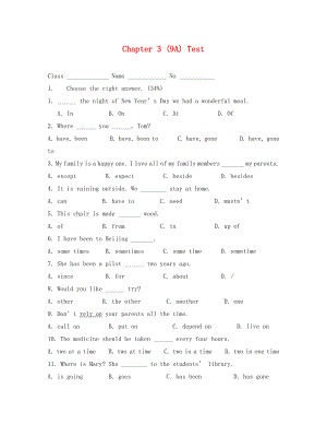 （英語試卷）9A Chapter 3測試題