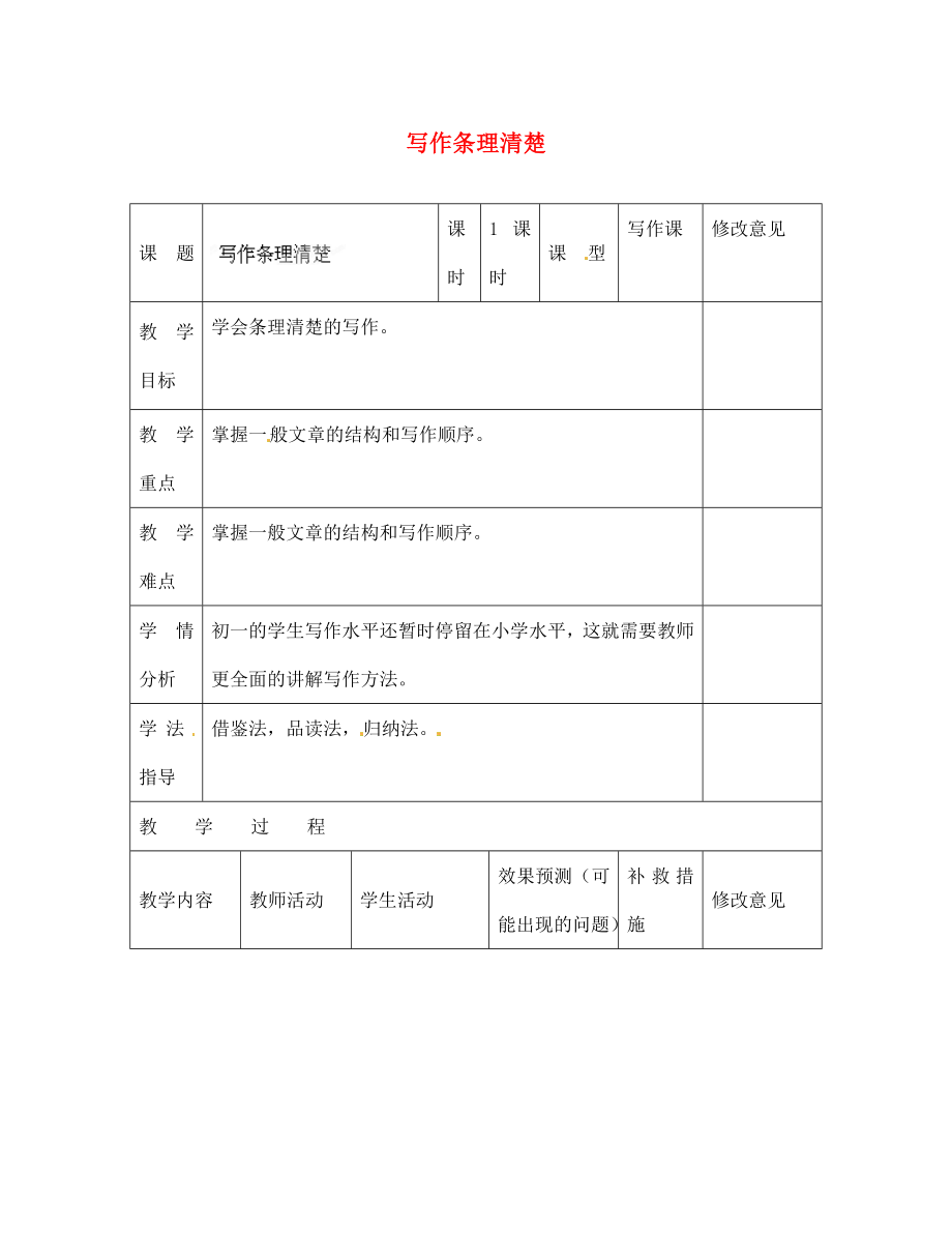 四川省華鎣市明月鎮(zhèn)七年級(jí)語(yǔ)文上冊(cè) 第五單元 寫(xiě)作條理清楚教學(xué)設(shè)計(jì) （新版）新人教版_第1頁(yè)