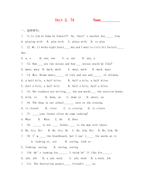 （英語試卷）7A Unit 2練習(xí)題及答案