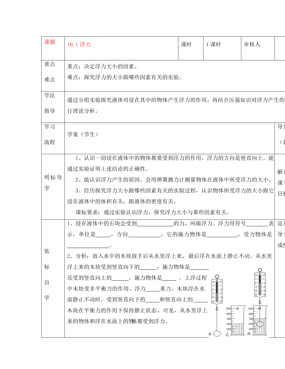 安徽省阜阳市太和县胡总中心学校八年级物理下册 10.1 浮力导学案（无答案）（新版）新人教版_第1页