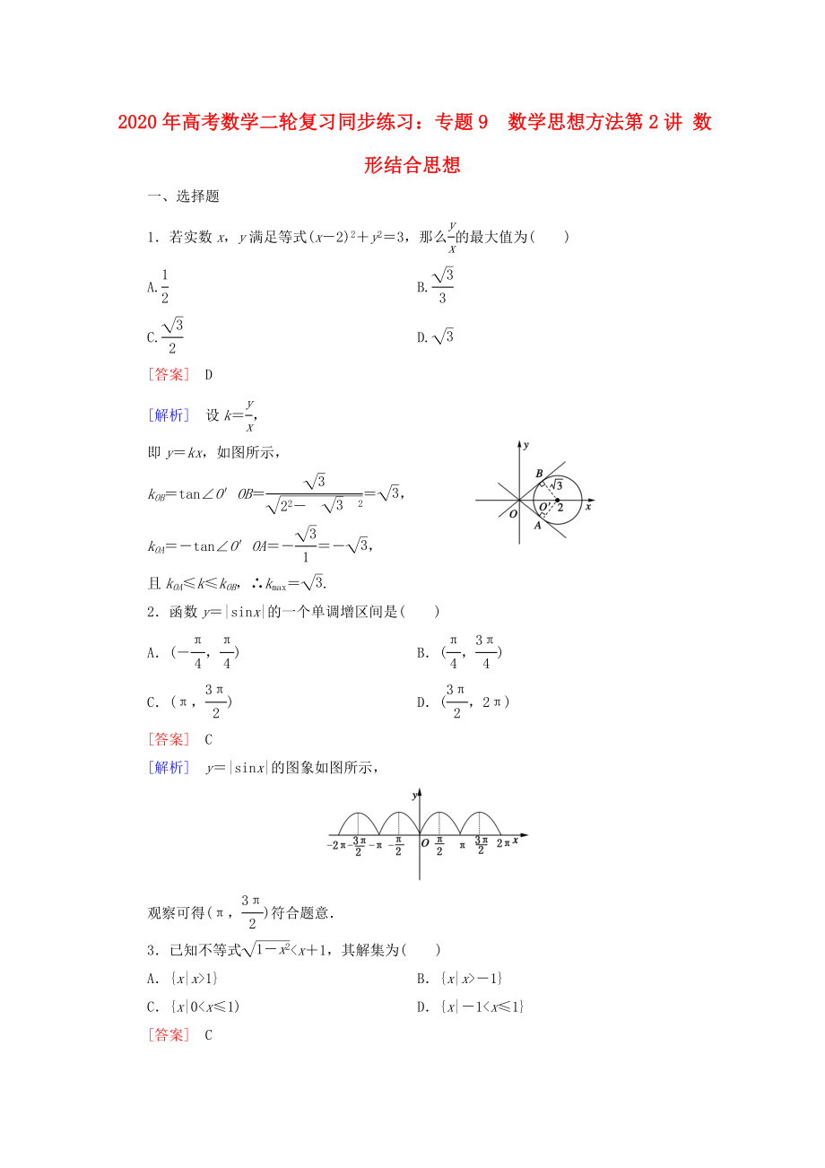 2020年高考數(shù)學(xué)二輪復(fù)習(xí) 專題9 第2講 數(shù)形結(jié)合思想同步練習(xí) 新人教A版_第1頁(yè)