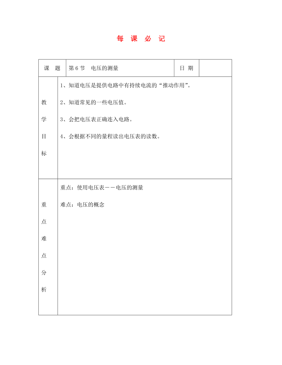 八年級(jí)物理 第6節(jié) 電壓的測(cè)量教案_第1頁