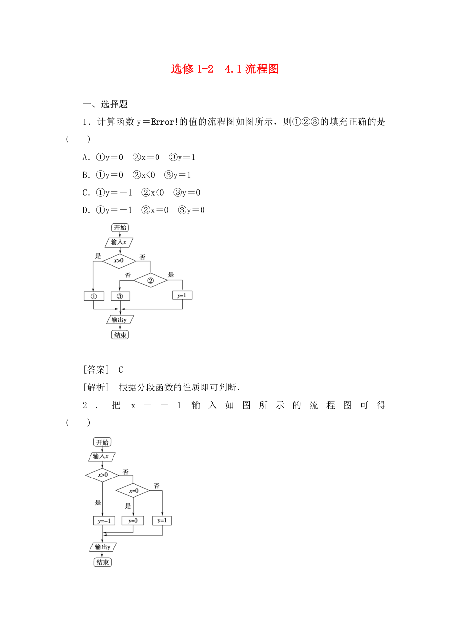 2020高中數(shù)學(xué) 4-1流程圖同步練習(xí) 新人教B版選修1-2_第1頁