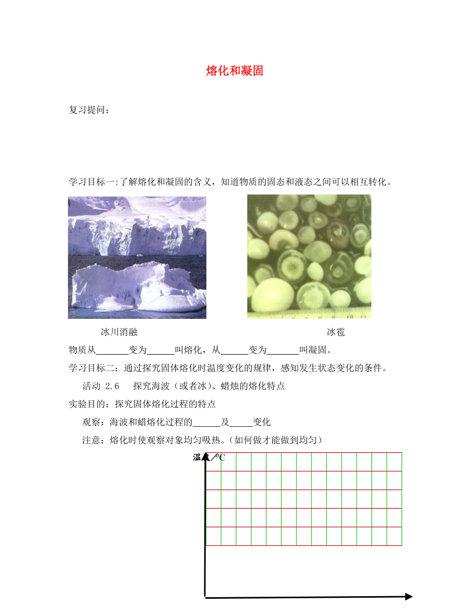 八年級物理上冊 熔化和凝固學(xué)案（無答案） 蘇科版_第1頁