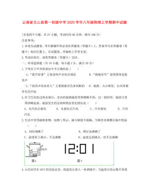 云南省文山县第一初级中学2020学年八年级物理上学期期中试题（无答案）
