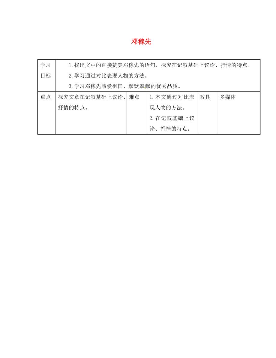 山東省臨沂市蒙陰縣第四中學七年級語文下冊 第19課《鄧稼先》（第2課時）導學案（無答案） 新人教版（通用）_第1頁