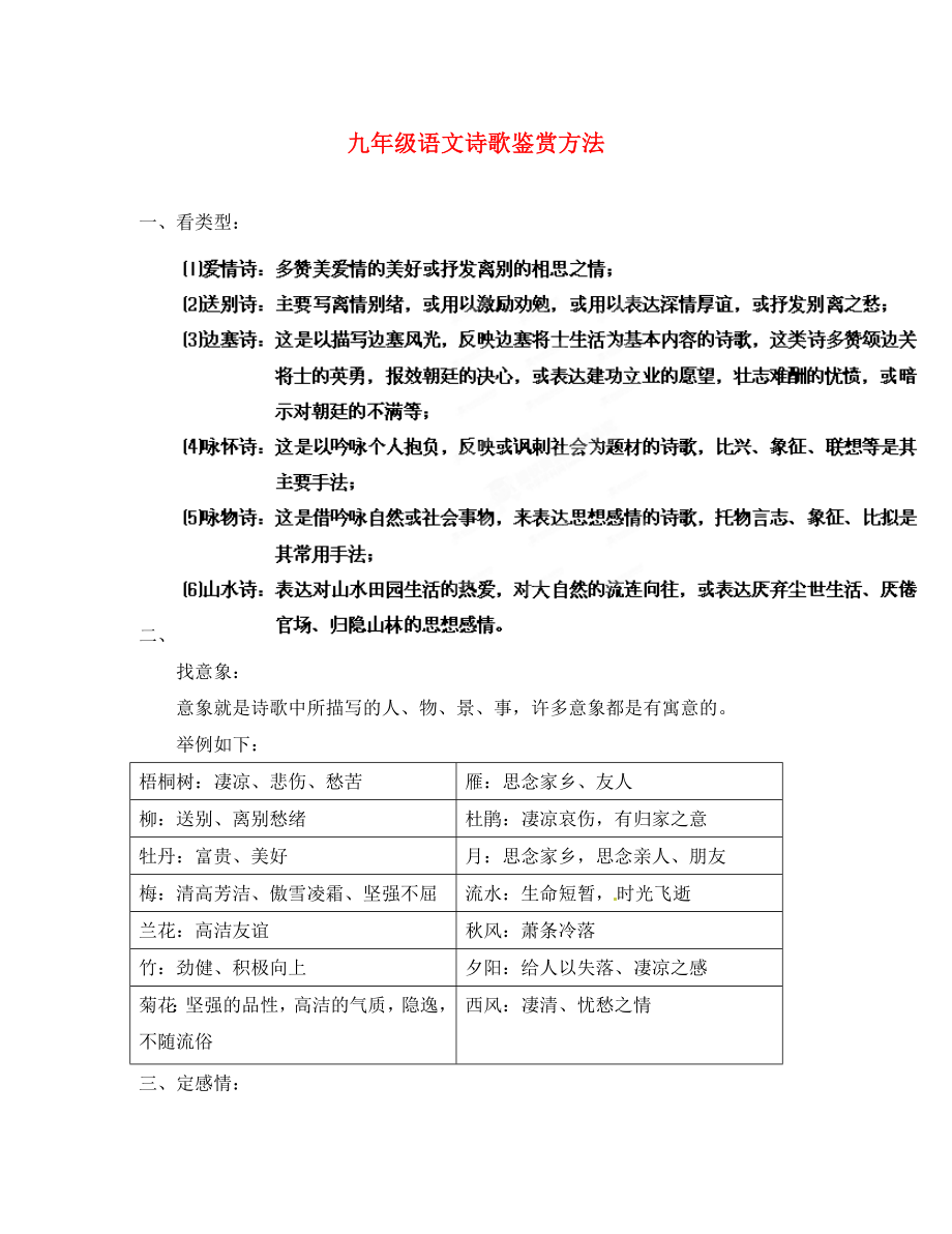 江苏省姜堰市九年级语文 诗歌鉴赏 专项复习教案_第1页