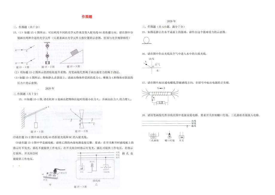 廣東省佛山市2020年中考物理總復(fù)習(xí) 專項訓(xùn)練 作圖題（無答案）_第1頁