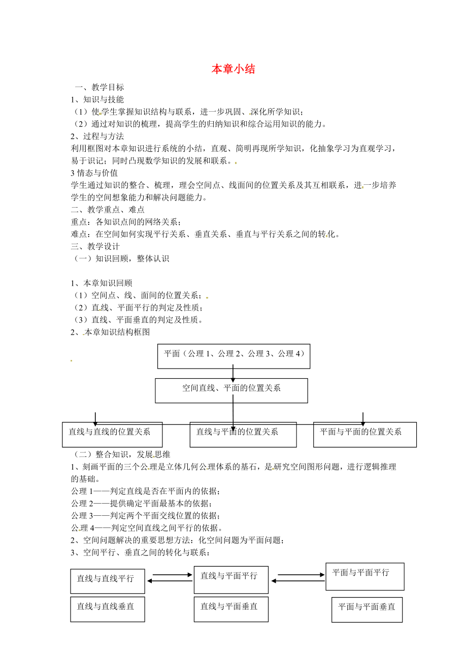 山東省招遠(yuǎn)市第二中學(xué)高中數(shù)學(xué) 第二章本章小結(jié)教案 新人教版必修2_第1頁(yè)