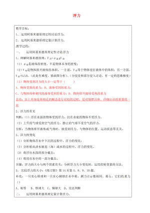 上海市羅涇中學(xué)2020屆九年級物理上冊 第6周 浮力教學(xué)案2（無答案）