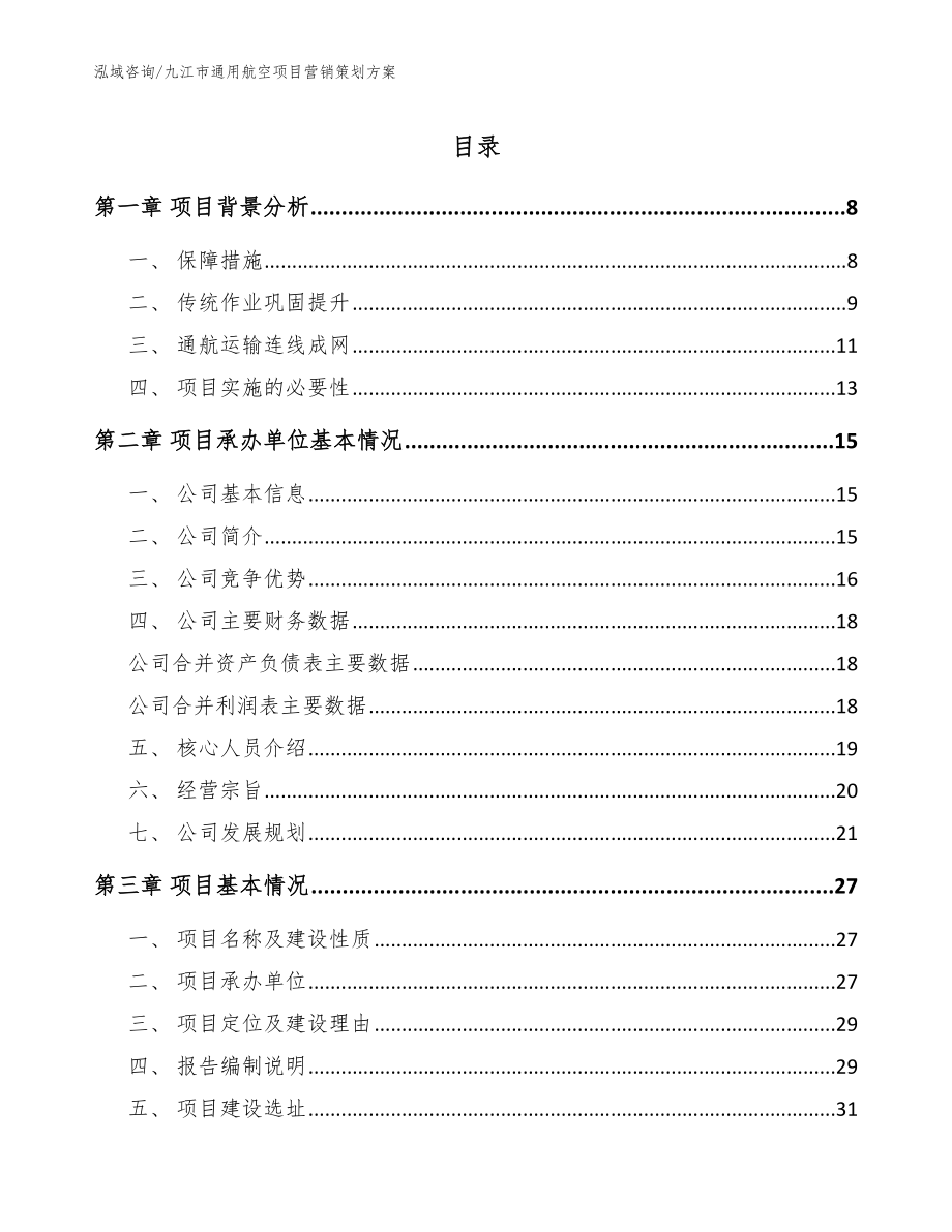 九江市通用航空项目营销策划方案【模板范文】_第1页