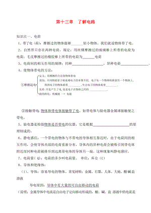 九年級(jí)物理第十三章 了解電路知識(shí)點(diǎn)歸納與練習(xí)題滬科版