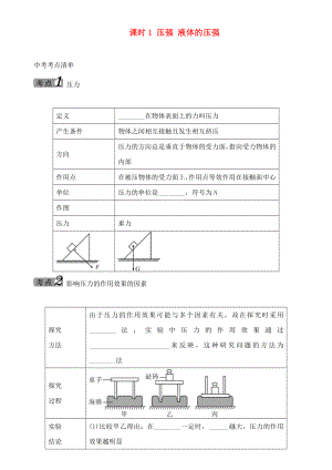 中考命題研究河北省2020中考物理 第6講 壓強 考點清單 課時1 壓強 液體的壓強（無答案）