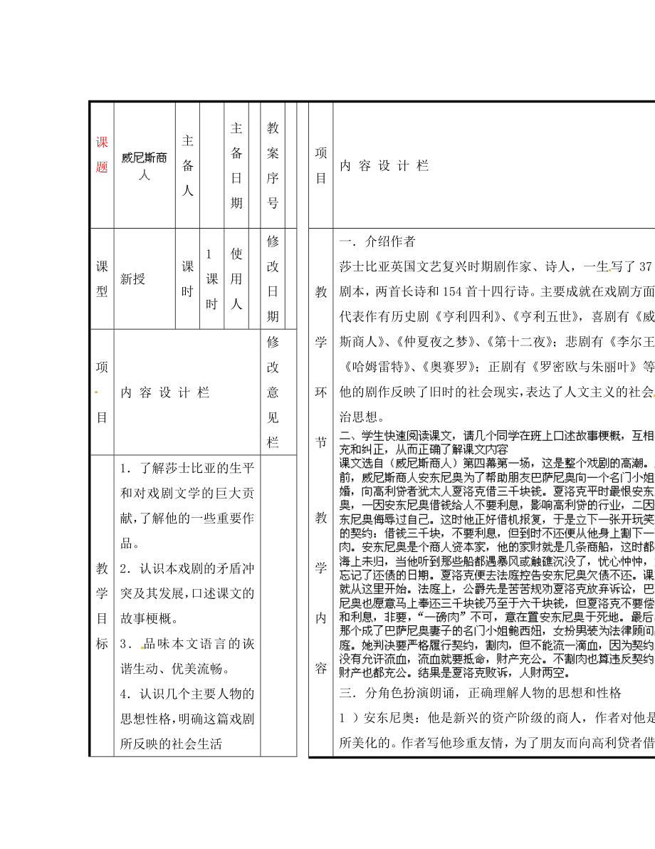 山東省淄博淄川區(qū)磁村鎮(zhèn)中學(xué)2020屆中考語(yǔ)文一輪復(fù)習(xí) 威尼斯商人學(xué)案（無(wú)答案）_第1頁(yè)