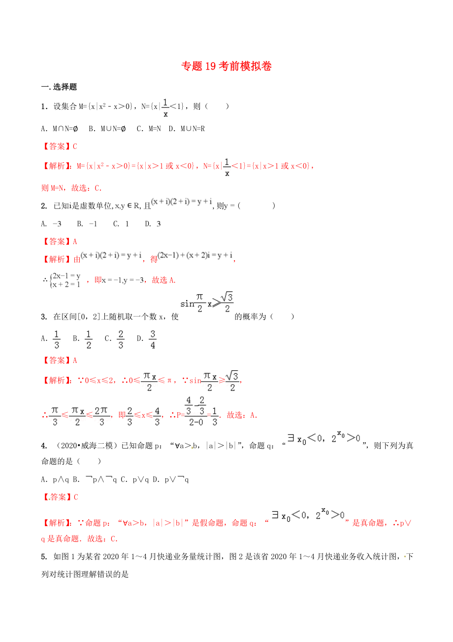 2020年高考數(shù)學(xué)（藝術(shù)生百日沖刺）專題19 考前模擬卷_第1頁